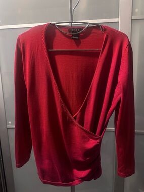 Red Wrap-Front Long Sleeve Top